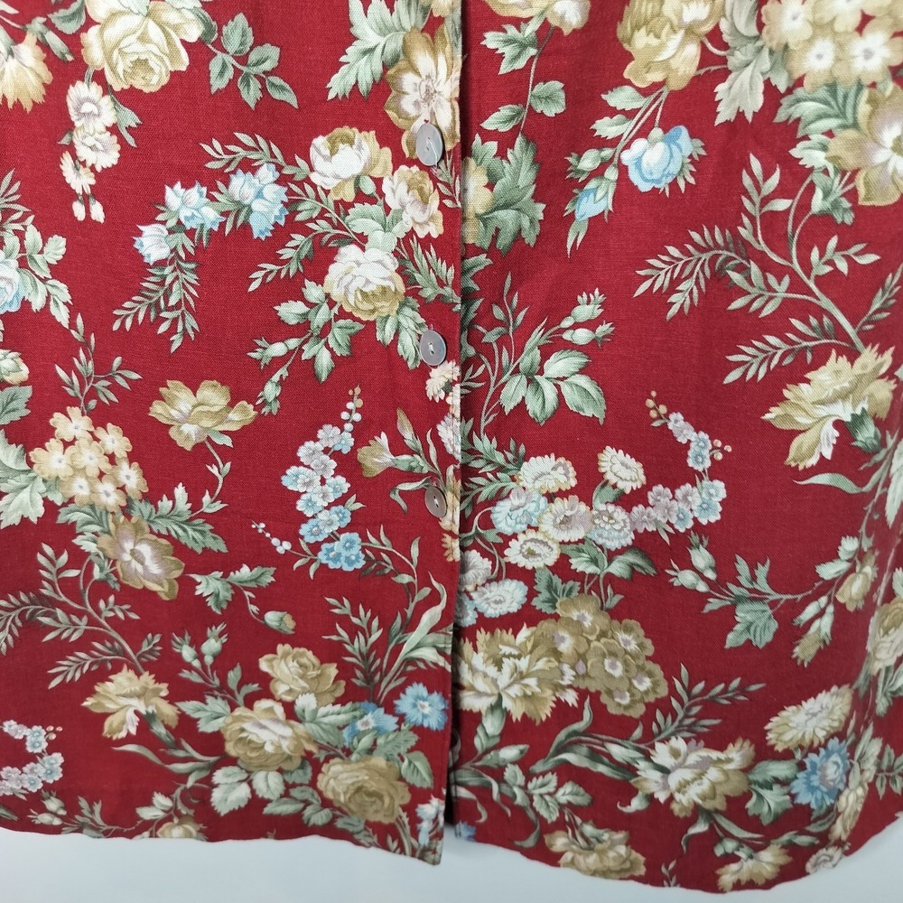 Orvis Vintage Maxi Skirt Red Garden Floral Linen Blend Button Up - Picture 8 of 12